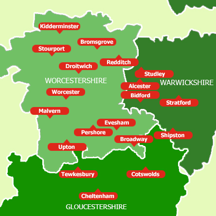 areas covered include worcestershire, warwickshire and gloucestershire